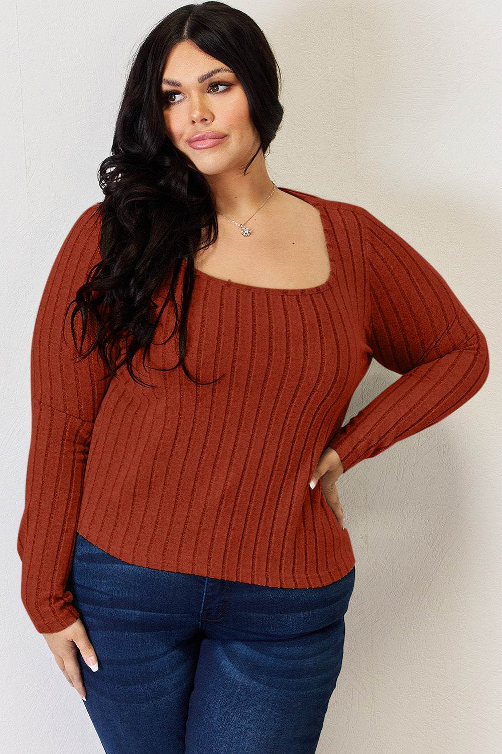 Basic Bae Full Size Ribbed Long Sleeve T-Shirt - Delanoir