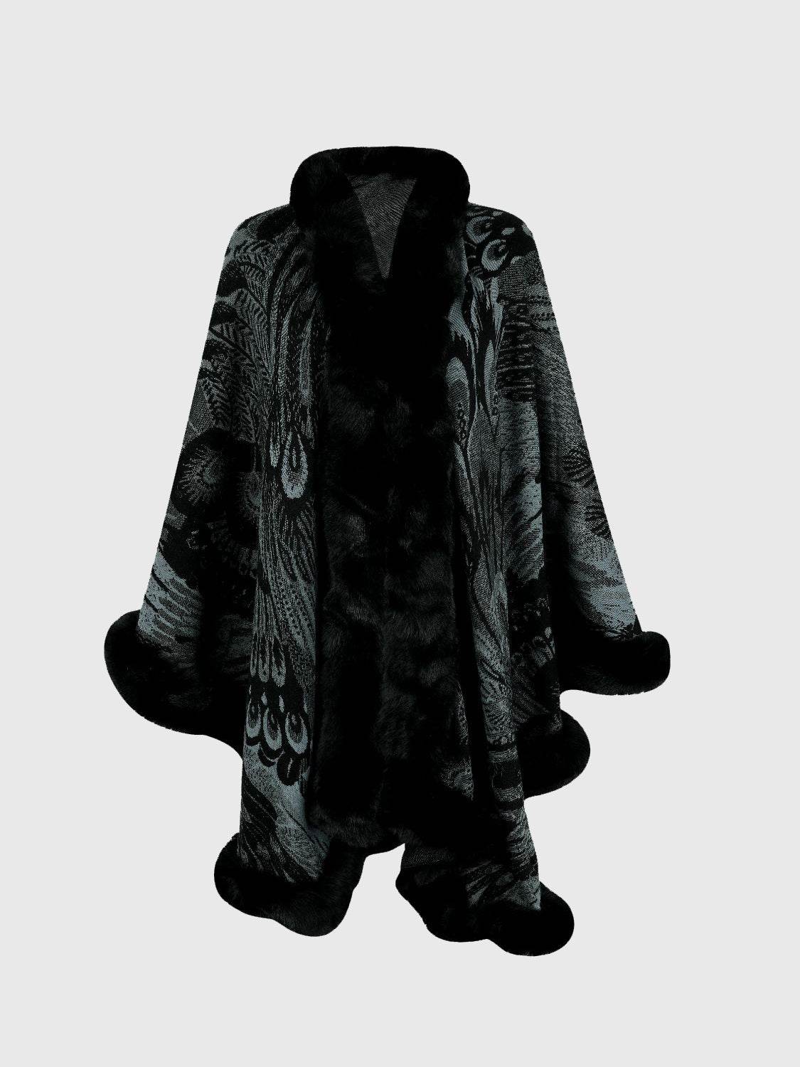 Printed Open Front Poncho - Delanoir