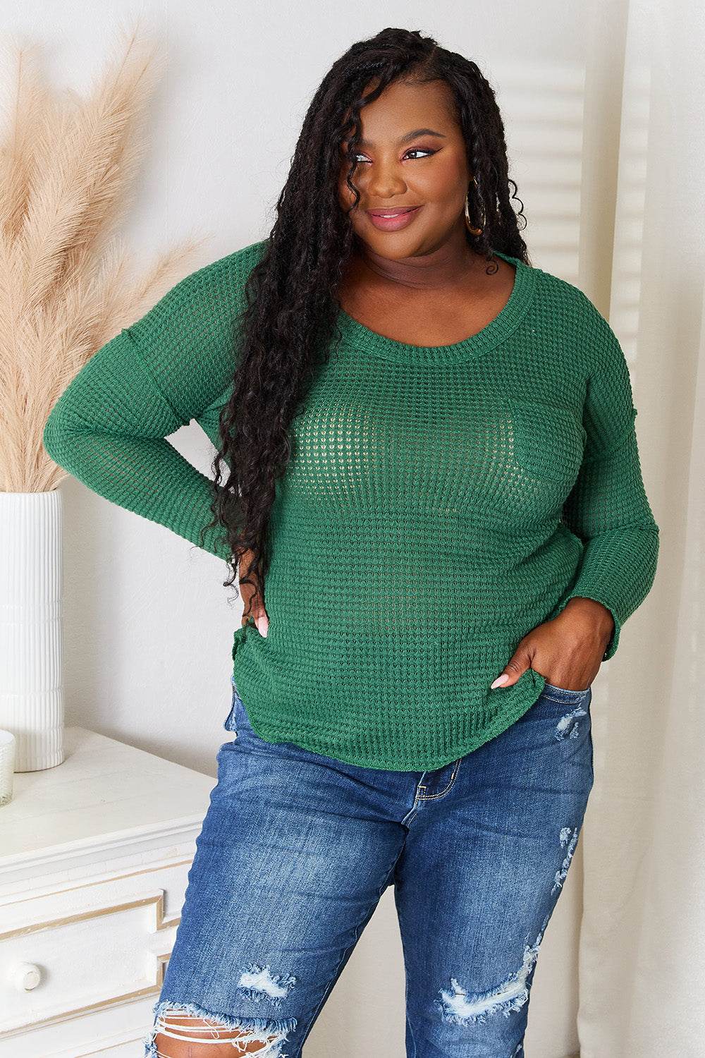 Culture Code Full Size Scoop Neck Patch Pocket Top - Delanoir