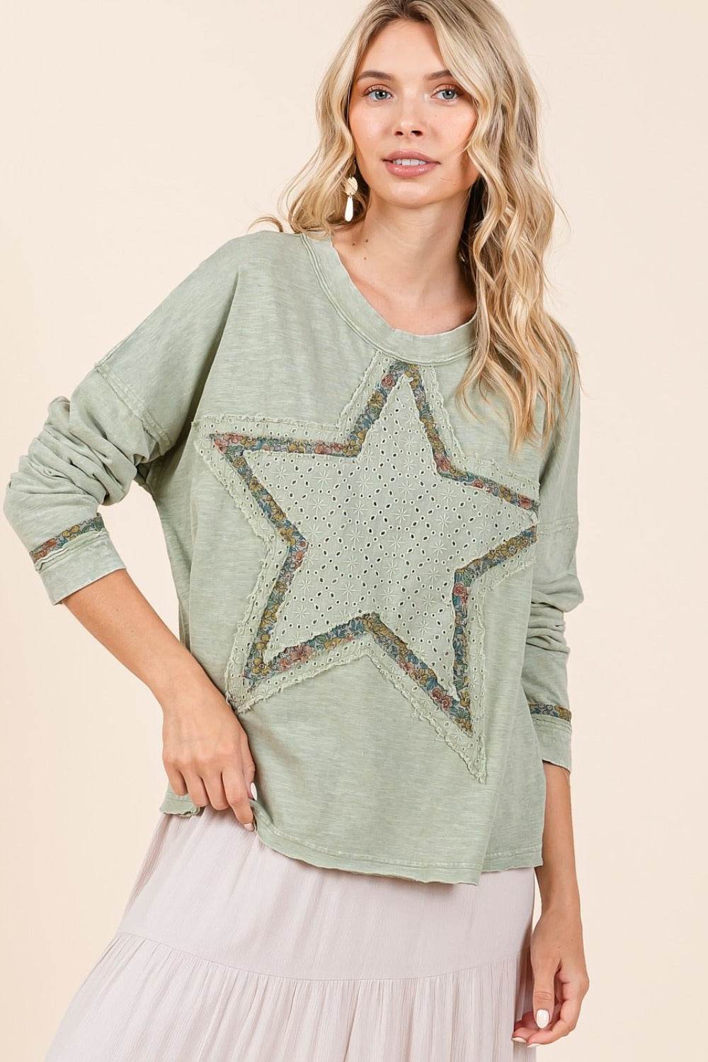 Mittoshop Mineral Wash Star Patch Long Sleeve T-Shirt - Delanoir