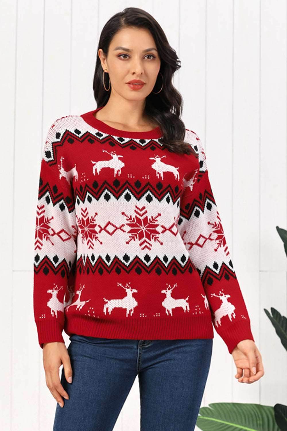 Reindeer Round Neck Sweater - Delanoir