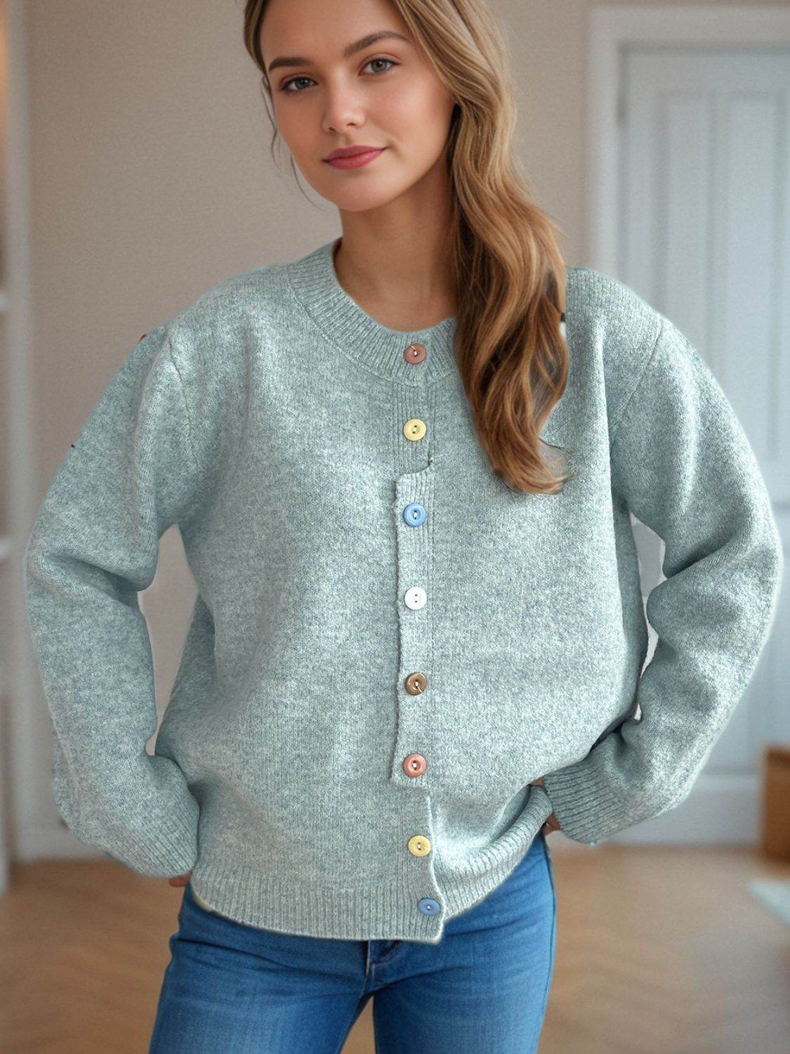 Button Down Long Sleeve Cardigan - Delanoir