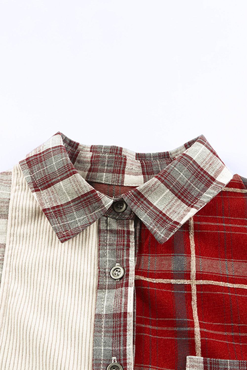 Plaid Patchwork Collared Neck Shacket - Delanoir