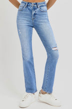RISEN Full Size Distressed High-Rise Ankle Straight Jeans - Delanoir