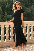 One-Shoulder Ruched Maxi Dress - Delanoir