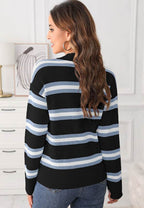 Striped Button Down Long Sleeve Cardigan - Delanoir