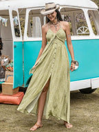 Printed Halter Neck Maxi Dress - Delanoir