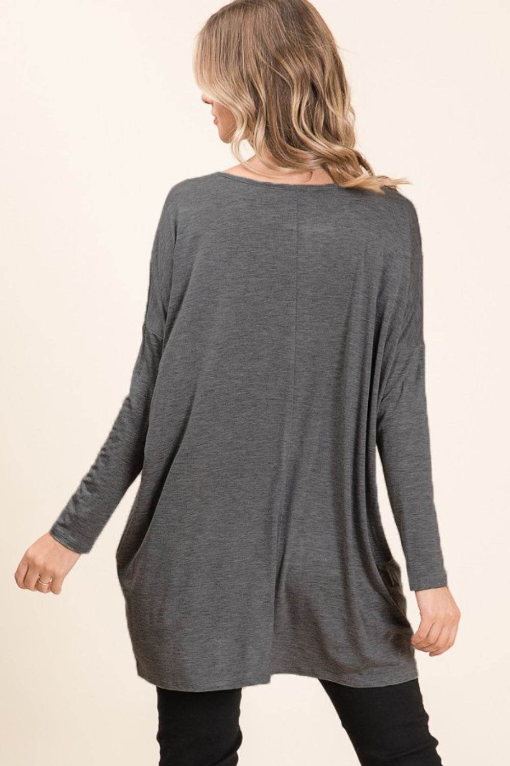 BOMBOM Round Neck Long Sleeve Oversized Top - Delanoir