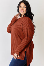 Basic Bae Full Size Ribbed Half Button Long Sleeve High-Low T-Shirt - Delanoir
