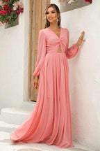 Twist Front Cutout Long Sleeve Dress - Delanoir