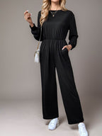 Tied Round Neck Wide Leg Jumpsuit - Delanoir