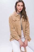 Love Tree Corduroy Button Up Jacket with Sherpa Inside - Delanoir