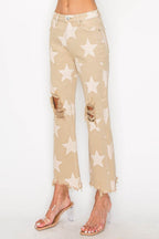 RISEN Full Size High Rise Star Printed Frayed Hem Jeans - Delanoir