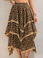 Lace Detail Layered Printed Skirt - Delanoir