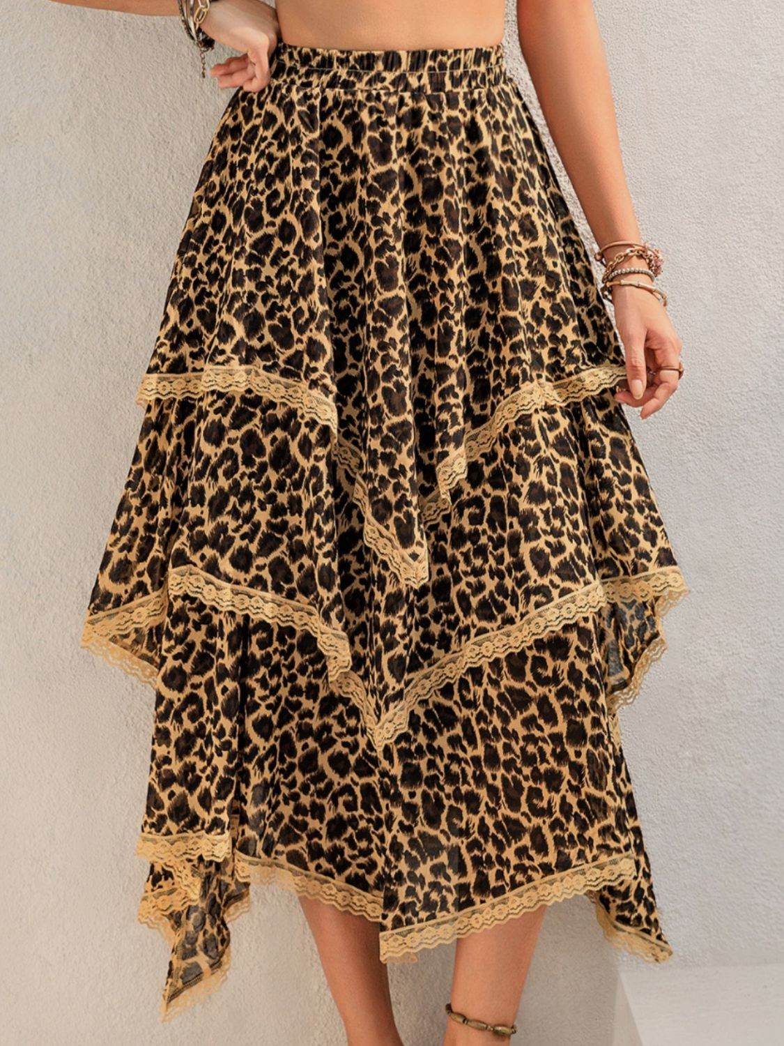 Lace Detail Layered Printed Skirt - Delanoir