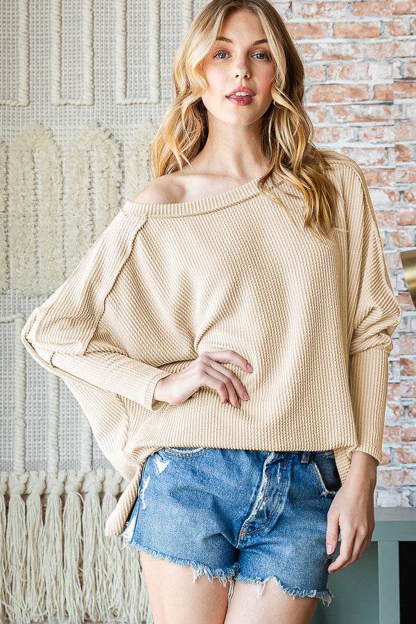 Reborn J Exposed Seam Lantern Sleeve Top - Delanoir