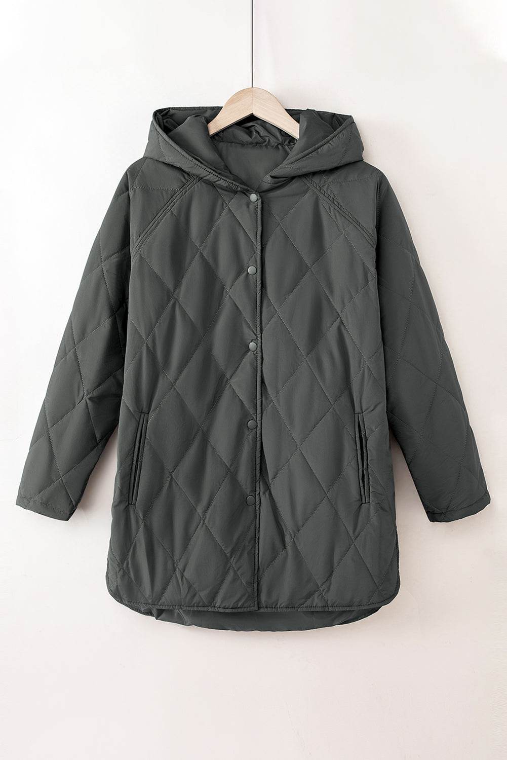 Snap Down Long Sleeve Quilted Winter Coat - Delanoir