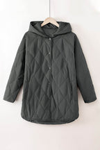 Snap Down Long Sleeve Quilted Winter Coat - Delanoir