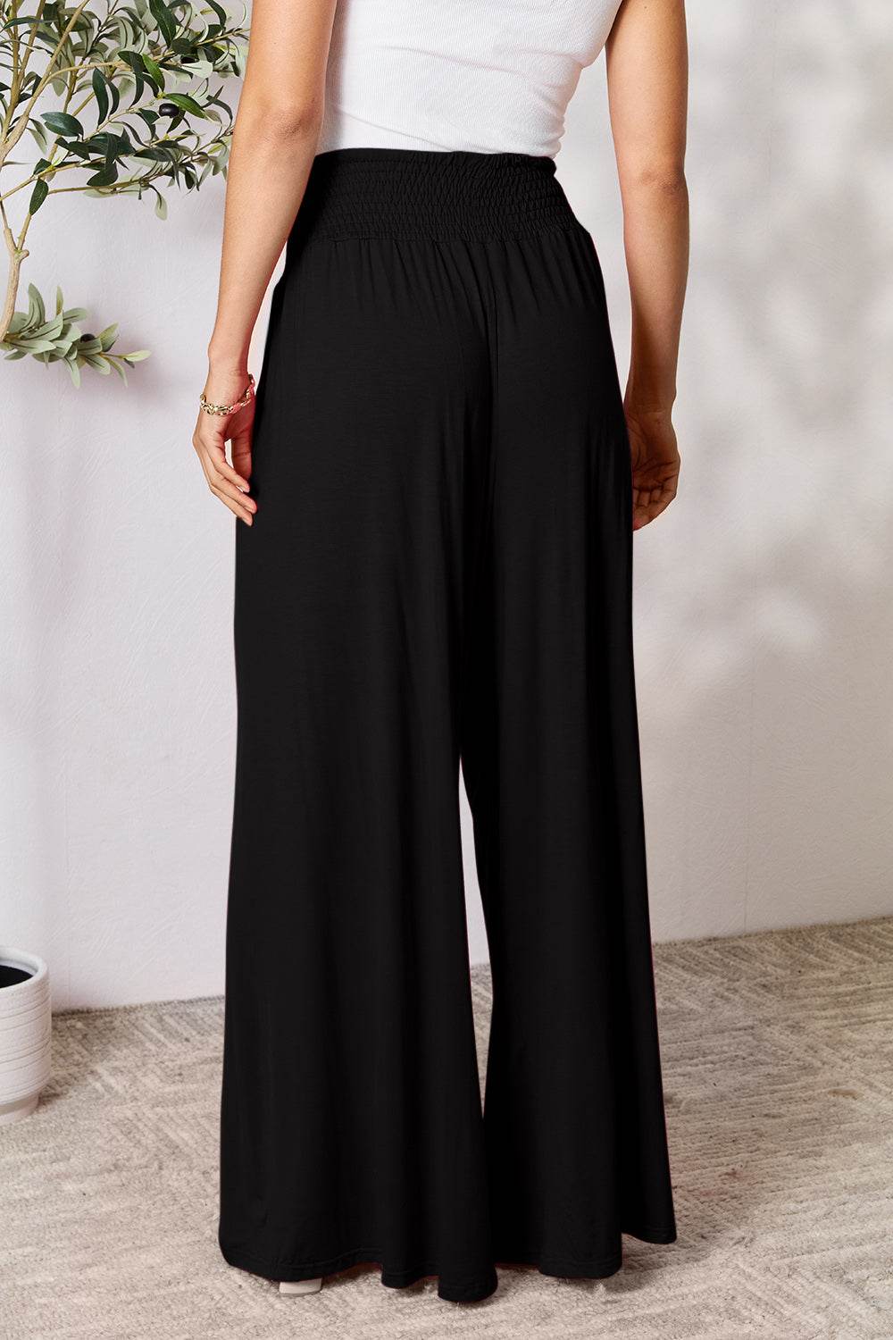 Double Take Full Size Smocked Wide Waistband Wide Leg Pants - Delanoir