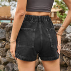 High-Waist Denim Shorts with Pockets - Delanoir