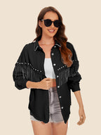 Raw Hem Fringe Detail Denim Jacket - Delanoir