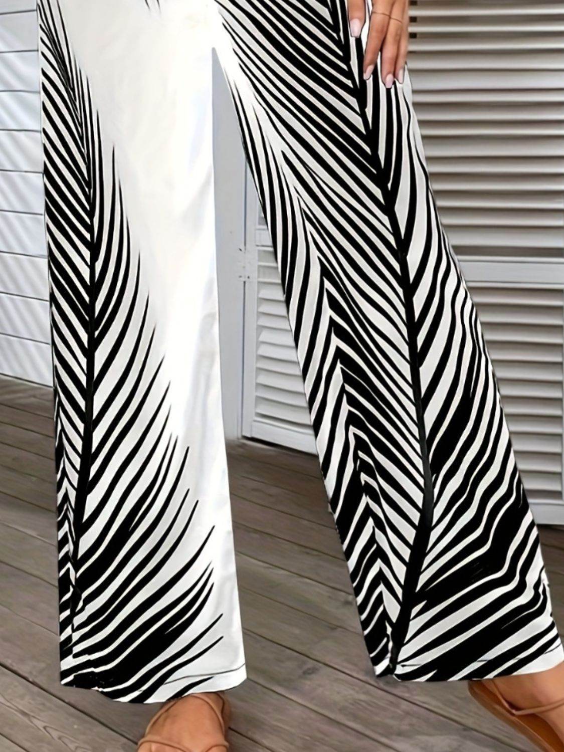 Printed Wide Leg Pants - Delanoir