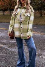 Pocketed Plaid Collared Neck Shacket - Delanoir