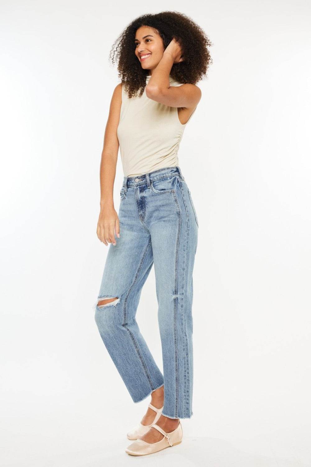 Kancan Ultra High Rise Distressed Straight Jeans - Delanoir