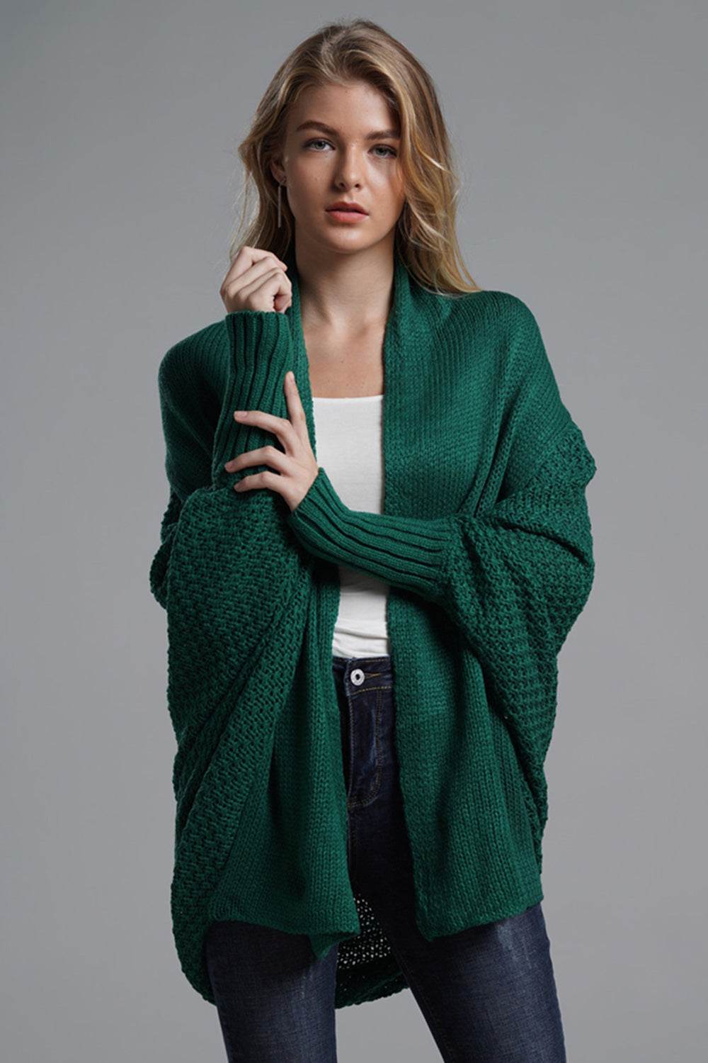 Open Front Batwing Sleeve Cardigan - Delanoir