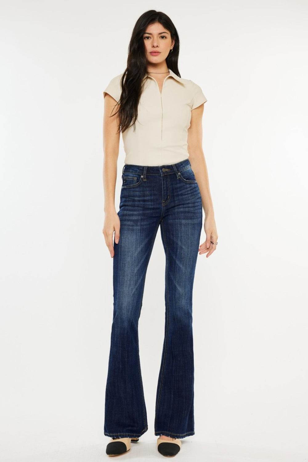 Kancan Full Size Mid Rise Slim Flare Jeans - Delanoir