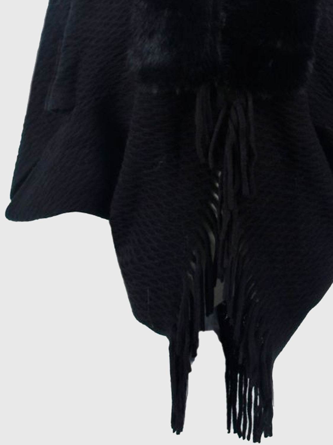 Open Front Fringe Hem Poncho - Delanoir