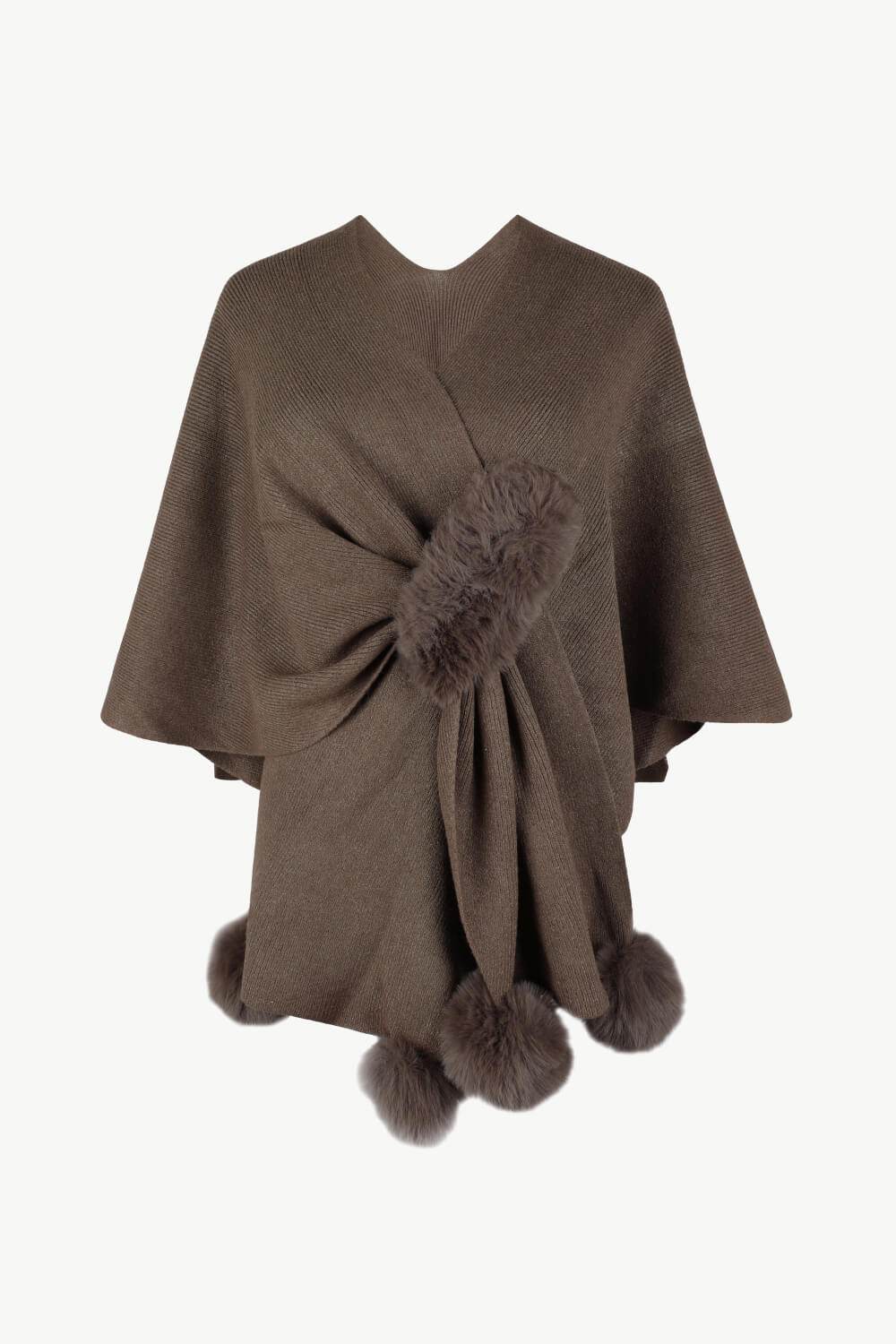 Surplice Neck Pom-Pom Trim Poncho - Delanoir