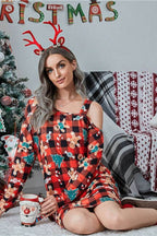 Christmas Asymmetrical Neck Long Sleeve Dress - Delanoir