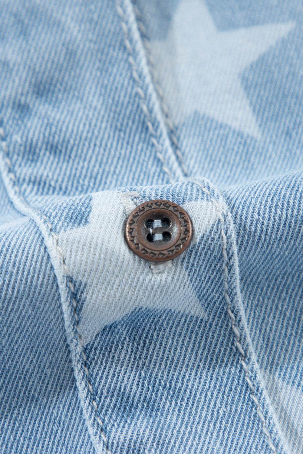 Raw Hem Star Collared Neck Denim Top - Delanoir