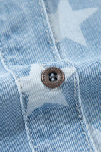 Raw Hem Star Collared Neck Denim Top - Delanoir