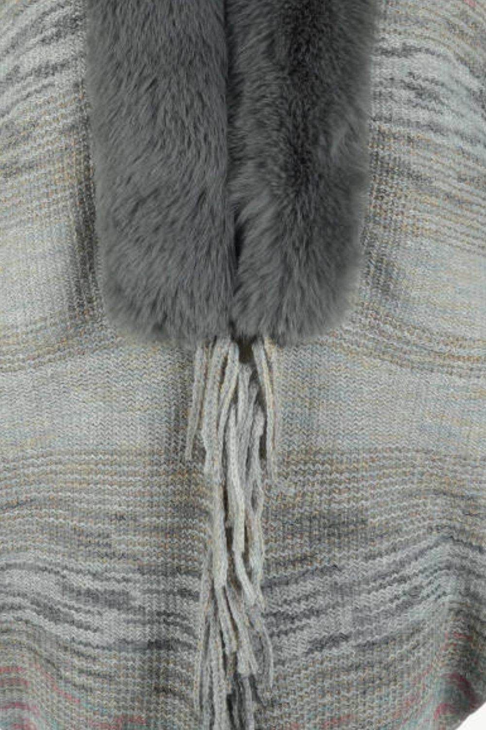 Open Front Fringe Hem Poncho - Delanoir