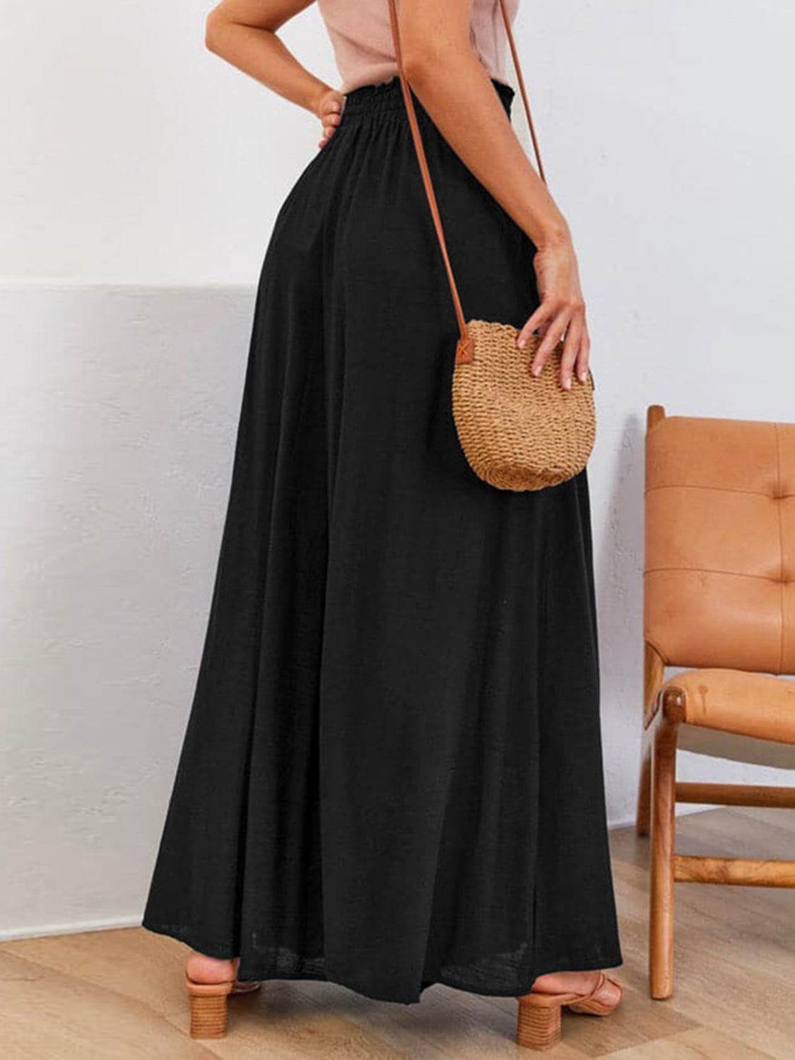 Drawstring Wide Leg Pants with Pockets - Delanoir