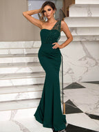 Rhinestone One-Shoulder Formal Dress - Delanoir
