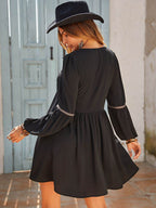 Ruched Notched Long Sleeve Mini Dress - Delanoir