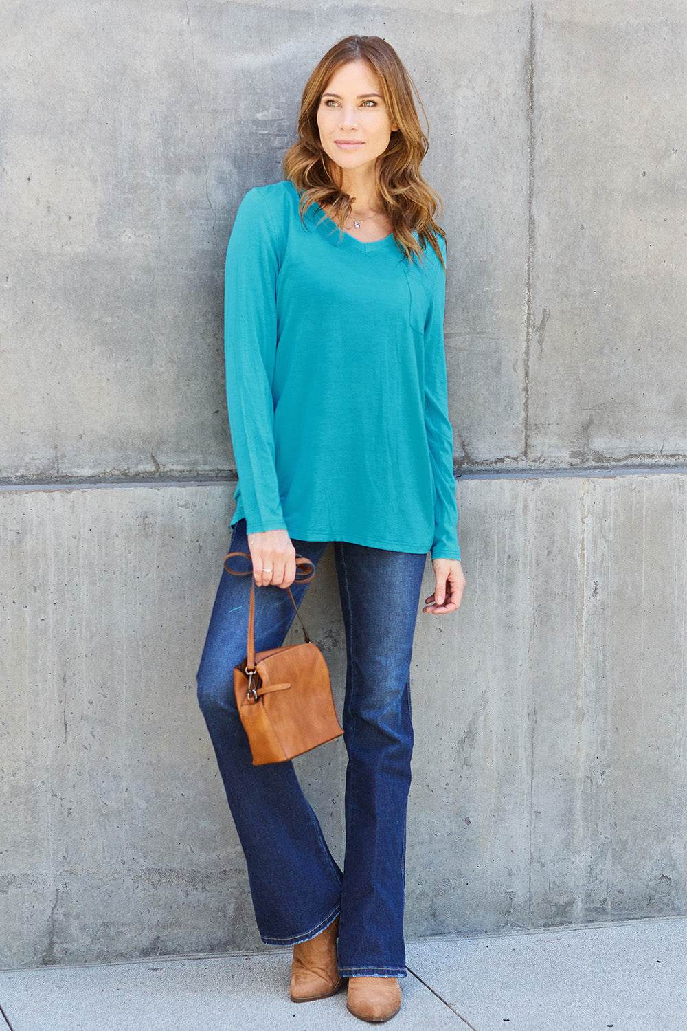 Basic Bae Full Size V-Neck Long Sleeve Top - Delanoir