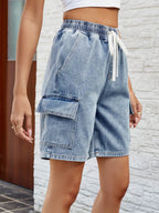 Drawstring Denim Shorts with Pockets - Delanoir