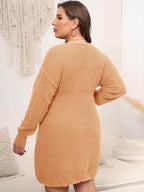 Plus Size Dropped Shoulder Long Sleeve Knit Mini Dress - Delanoir