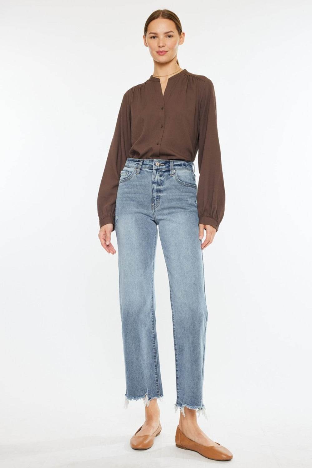 Kancan High Rise Slim Wide Leg Jeans - Delanoir