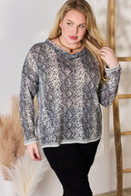 Hailey & Co Full Size Snakeskin V-Neck Long Sleeve Top - Delanoir
