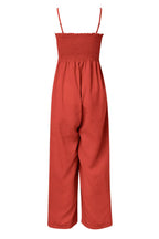 Smocked Spaghetti Strap Wide Leg Jumpsuit - Delanoir