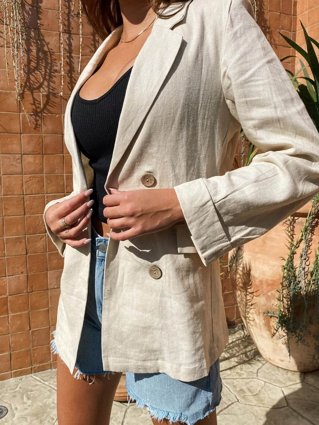 Lapel Collar Long Sleeve Blazer - Delanoir