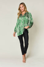 Double Take Full Size Printed Button Up Long Sleeve Shirt - Delanoir