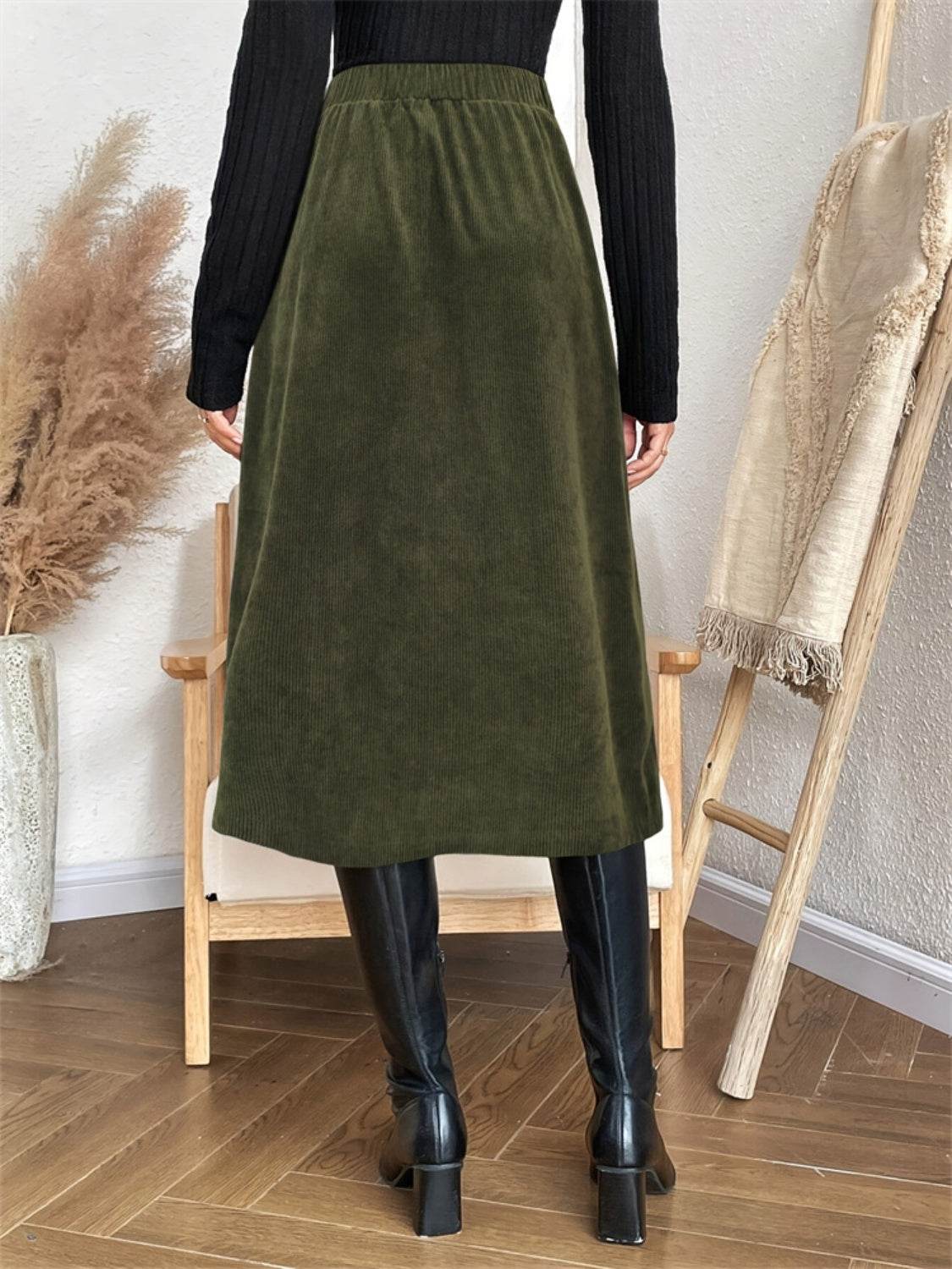 Pocketed Back Elastic Waist Skirt - Delanoir