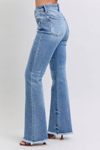 Judy Blue Full Size Raw Hem High Rise Bootcut Jeans - Delanoir