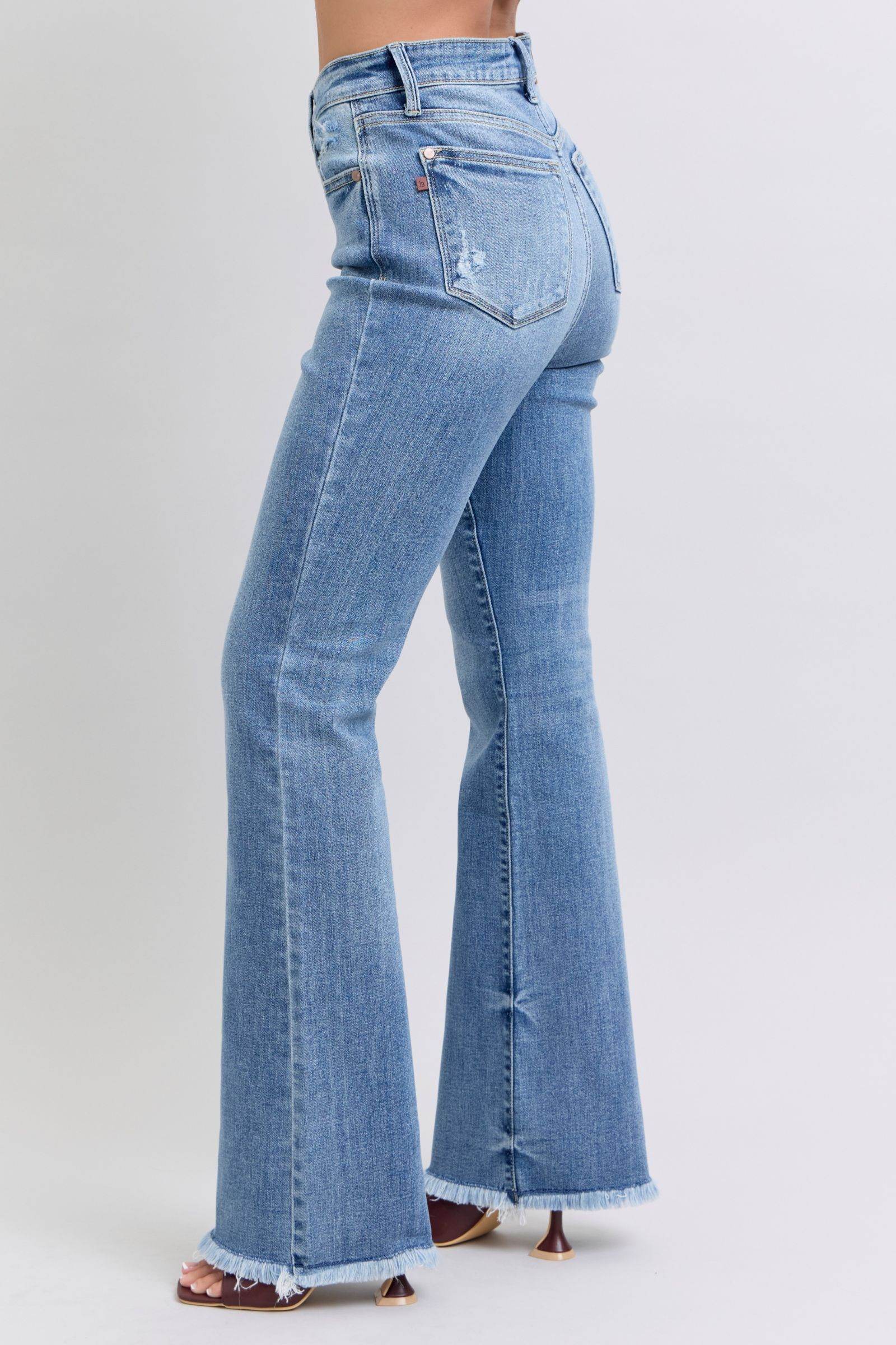 Judy Blue Full Size Raw Hem High Rise Bootcut Jeans - Delanoir
